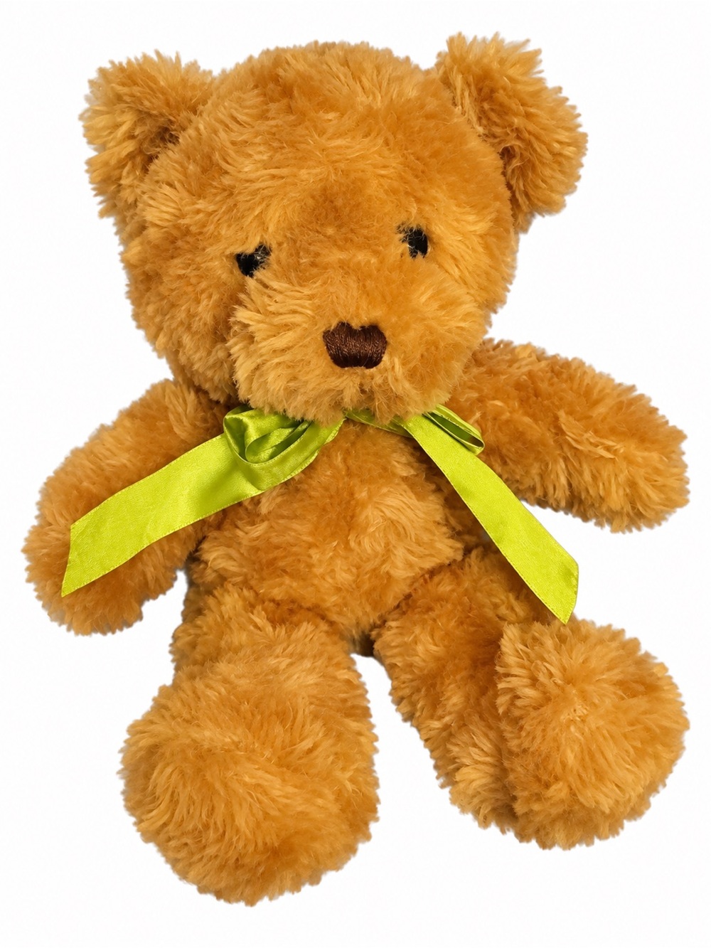Golden Brown Teddy Bear Plush with Lime Green Satin Bow Soft Stuffed Animal
